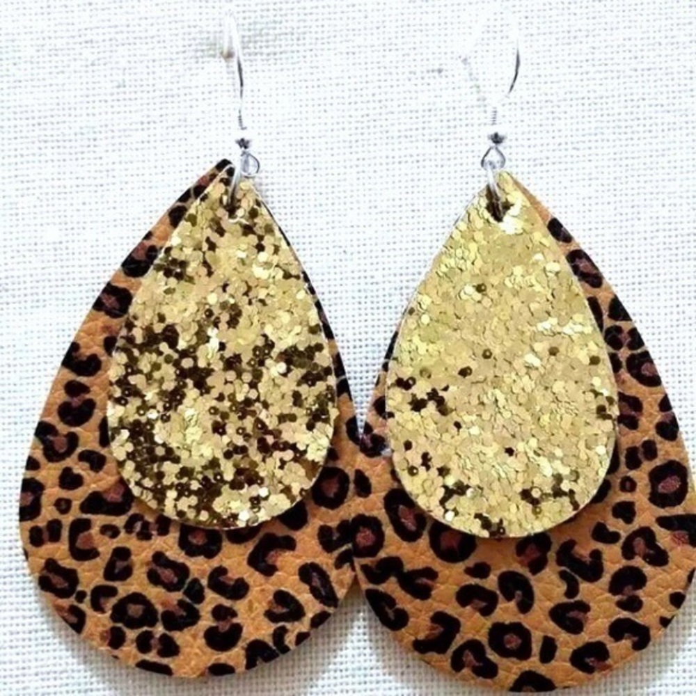 Leopard Leather Sequin Boutique Earrings